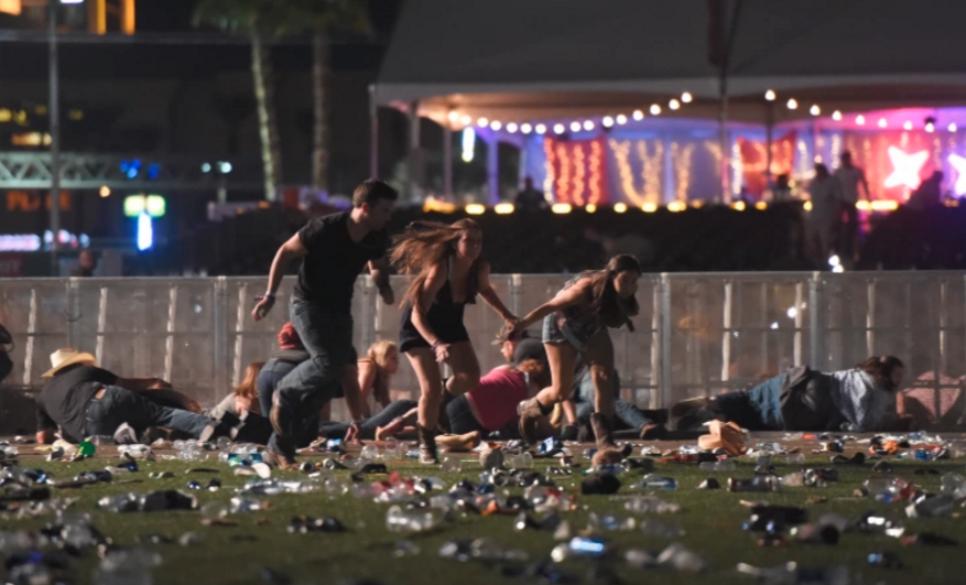 Country music fans running for cover as hotel guest sprayed bullets on the concert in hopes of ending the intolerable blasting of country music.